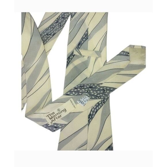 The Morning After Men's 100% Silk Grey/Cream Made In Italy Tie - Picture 3 of 4